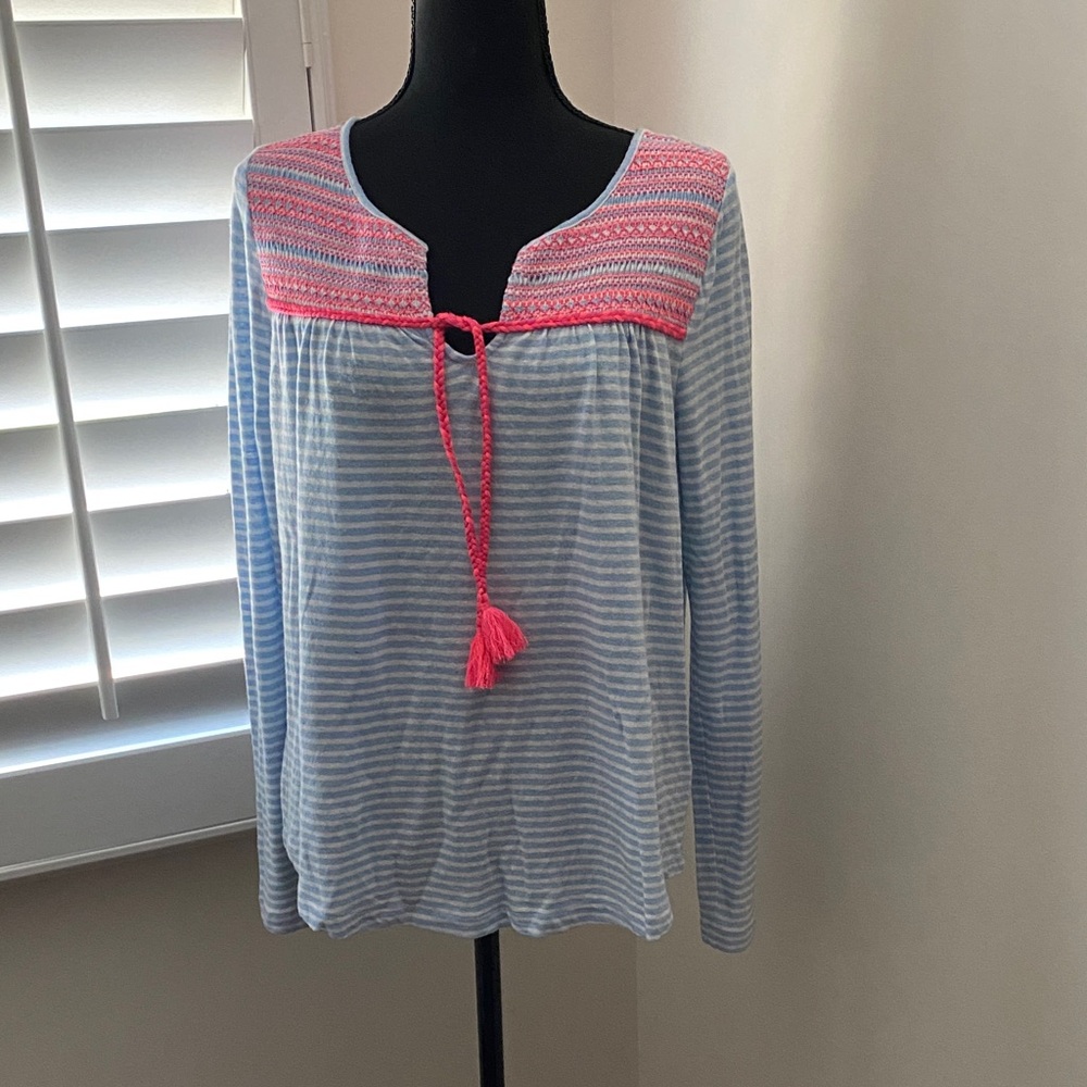 Vineyard Vines Light Blue and Pink Striped Blouse